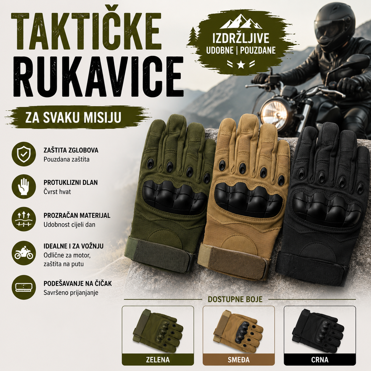 Taktičke Zaštitne Rukavice Otporne na Rezanje – Za Lov, Motor i Rad