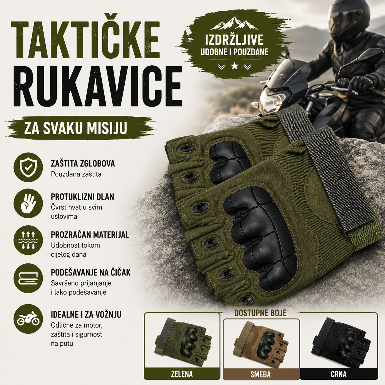 Taktičke Zaštitne Rukavice Otporne na Rezanje – Za Lov, Motor i Rad