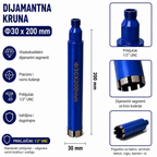 Dijamantna Kruna 1/2" UNC za Beton, Armirani Beton, Ciglu i Kamen | 14–120 mm