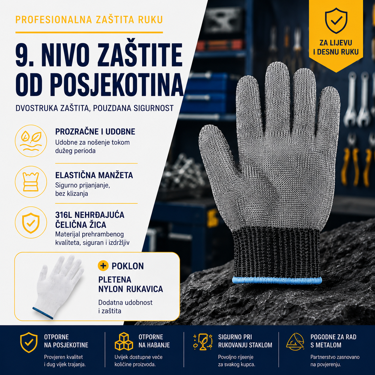 Rukavice Otporne na Rezanje – Zaštitne Radne Rukavice od Čeličnih Vlakana