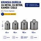 Krunska Burgija za Metal za Beton, Kamen i Ciglu -65mm, 80mm, 100mm, 120mm