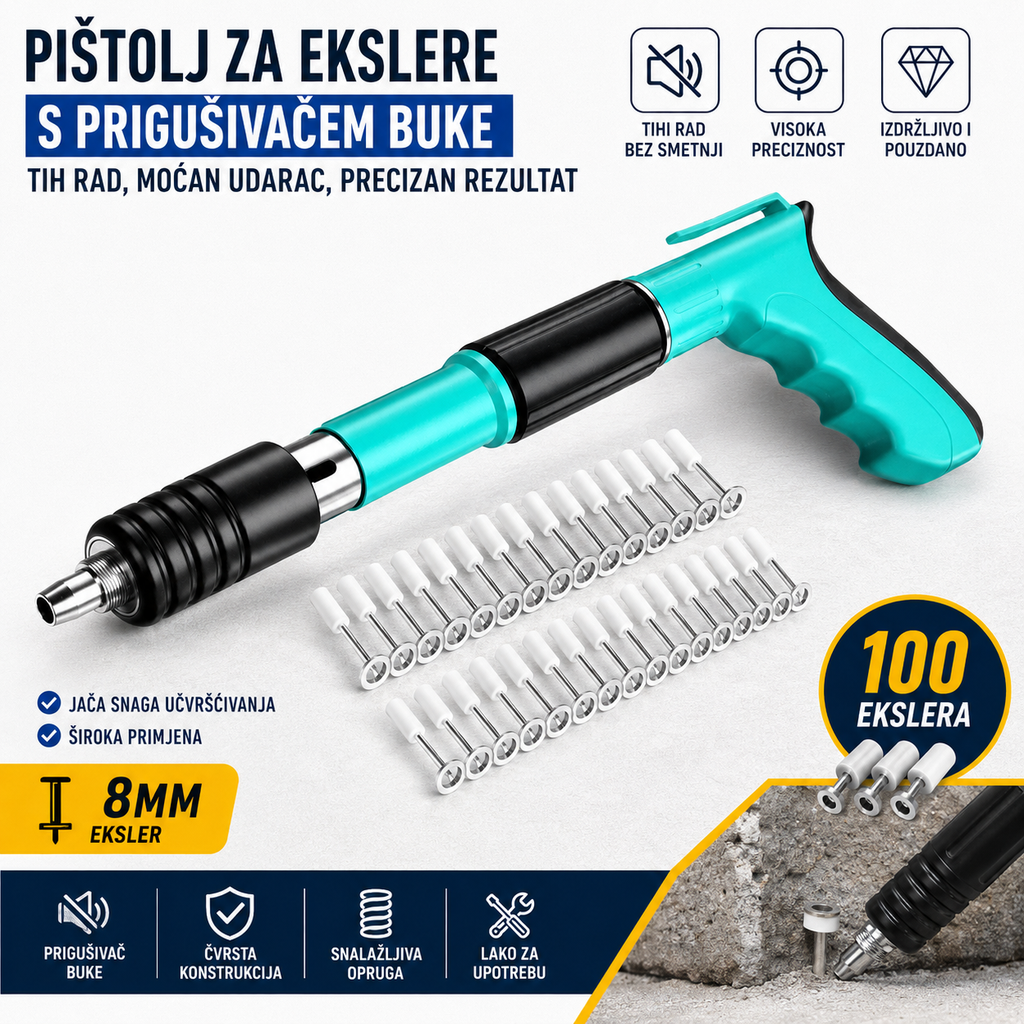 Pištolj za Eksere – Ručni Alat za Brzo Pričvršćivanje Betona, Čelika i Zidova