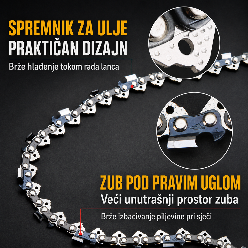 Lanac za motorku – Chisel četvrtasti zub, 3/8" i .325"